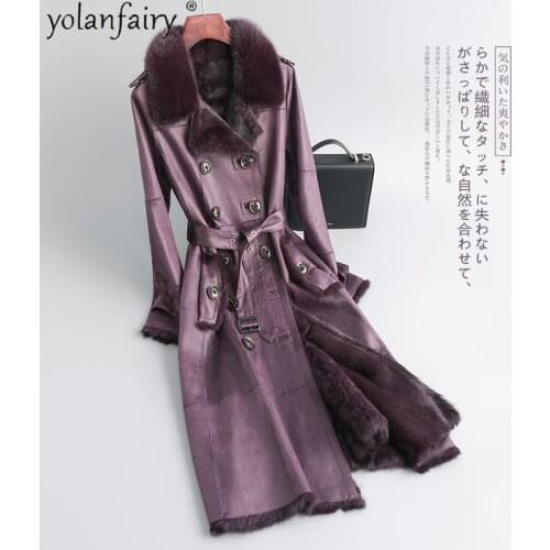 Natural Real Fur Coat Women Winter Jacket Sheep Shearling Mink Fur Collar Long Genuine Leather Jacket Women Clothes 2020 093015