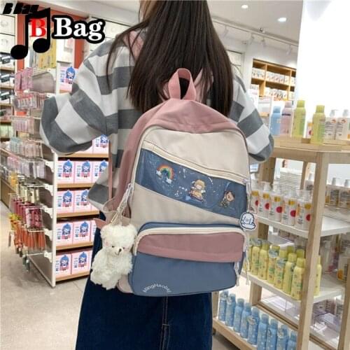 Japan Style Women Backpack New Fashion Female Canvas Bag Students Patchwork color multifunctional Transparent Bag ita Bag
