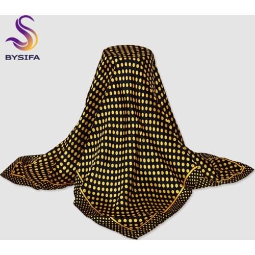 [BYSIFA] 2018 New Black Gold Silk Scarf Women Brand Scarves Pure Silk Small Square Scarf Classical Polka Dot Ladies Neck Scarf