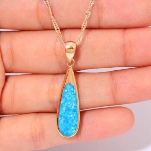 Vintage Water Drop Shaped Imitation Fire Opal Pendant Necklace Fashion Women Wedding Bohemian Statement Necklace Jewelry Gift