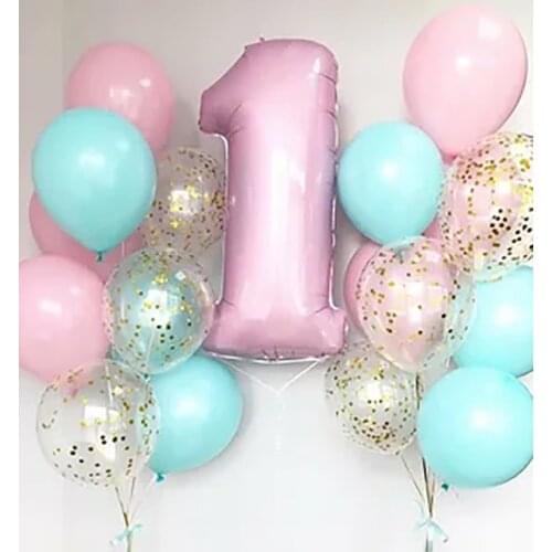 1set Macaron Latex Balloon Pink Number Foil Balloon Set Children 1st Birthday Party Decoration Balls Baby Shower Globos Supplies