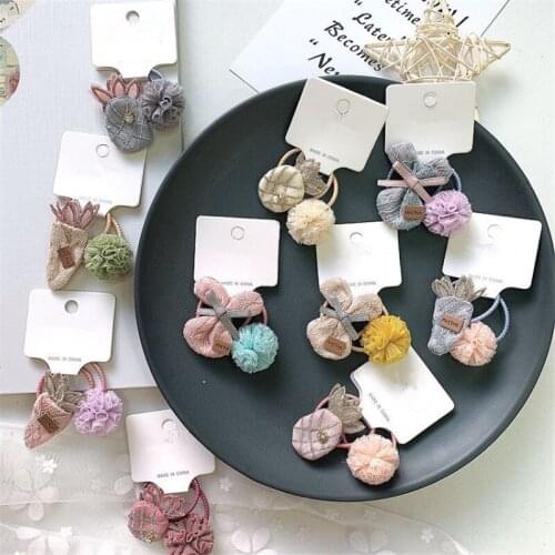 10set/lot Girls Ball Lace Pom Pom Hair Rope Kids Elastic Hair Ties Set Cartoon Hair Rope Flower Ponytail Holder Cute Children