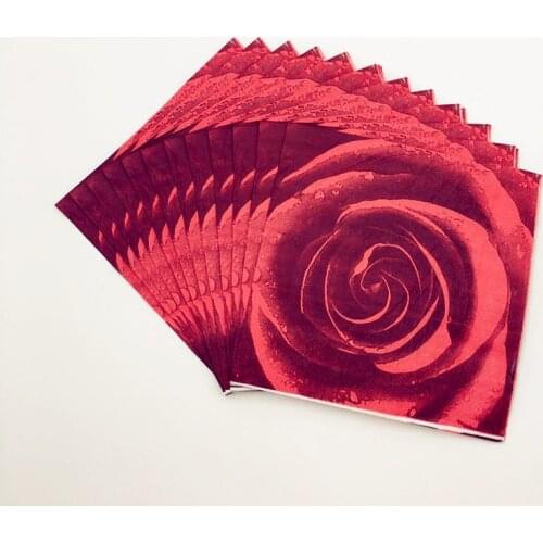 20pcs/lot 33cmx33cm A Big Red Rose Flower Paper Napkin Design Printed for Wedding birthday Party Decoration table decoration