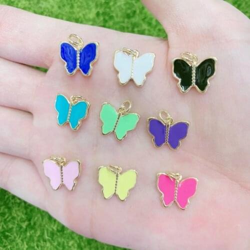 20Pcs,Copper Gold Plated enamel colorful butterfly charms Dripping oil Cute animal Pendant