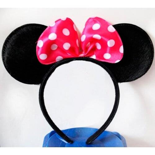 2018 30pcs/lot Cloth Cute Mickey Ears Hairdbands Lovely Black Pink Bow Feshion Party Birthday Headband Supplies
