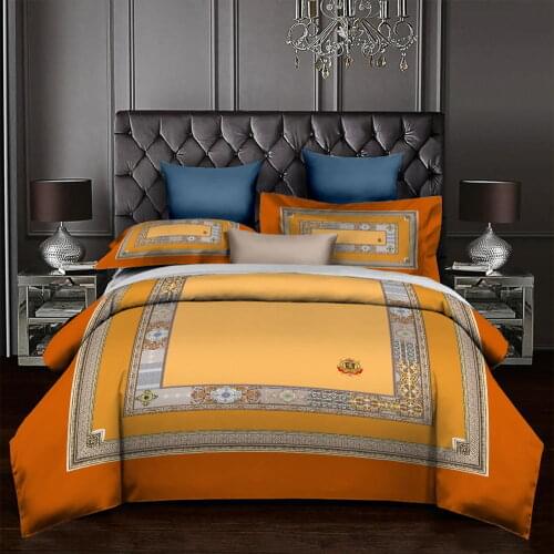 2020European style fashion h Horse Chinese style bird plant Plaid stripe duvet cover sheet set sheet set King Bedding Set yellow