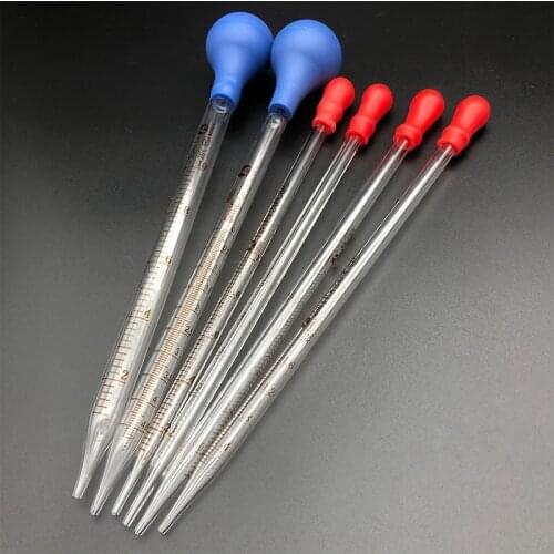 30pcs/lot Glass Gel Head Graduated Dropper Transfer Pipette Suction Pipet Big Blue Bulb Glass Dropper