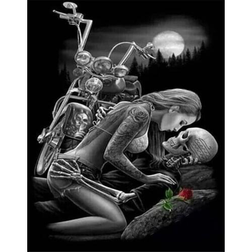5d Diy Square Diamond Embroidery Motorcycle Skull Diamond Painting Rose 5D Cross Stitch Crystal Circle Resin Home Decoration