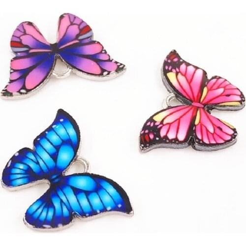 9pcs Enamel Butterfly Pendants Fashion Necklace Earrings Metal Accessories DIY Charms For Jewelry Crafts Making 22*16mm P393