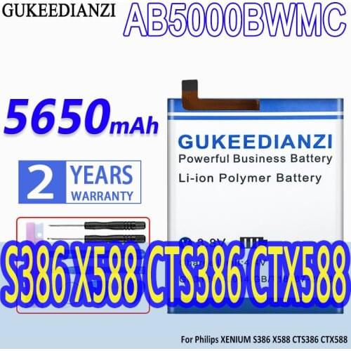 GUKEEDIANZI High Capacity Battery AB5000BWMC 5650mAh For Philips XENIUM S386 X588 CTS386 CTX588 Bateria