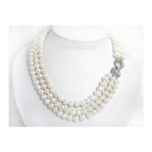 Luster 9mm 3row white freshwater pearls necklace