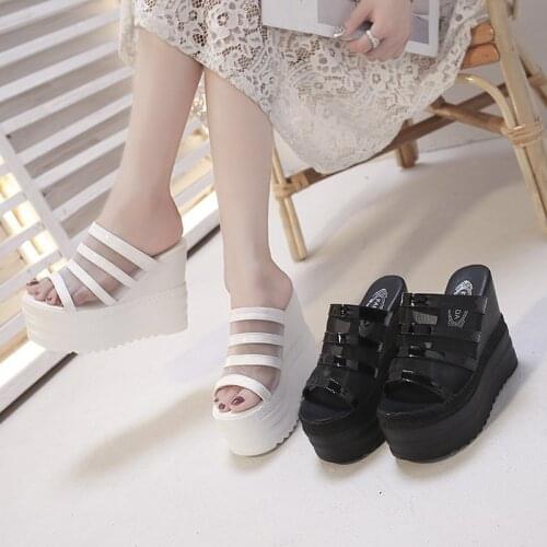 Summer Net yarn High heels 2021 New Women 12CM Wedges Sandals Platform Slippers Lace Increase Peep Toe Shoes Feminina Chaussures