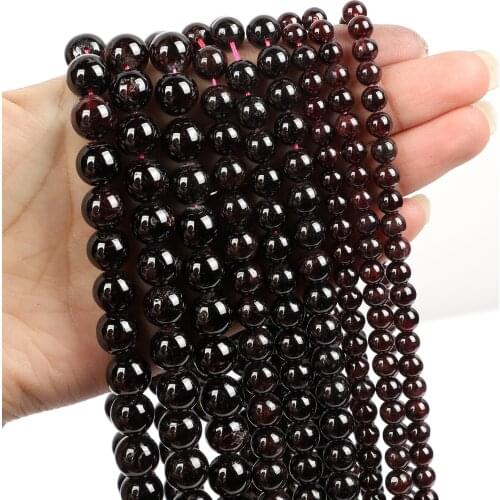 Natural Stone Beads Garnet Charm Round Loose Beads for Jewelry Making Needlework Bracelet DIY Strand 4/6/8/10/12 MM