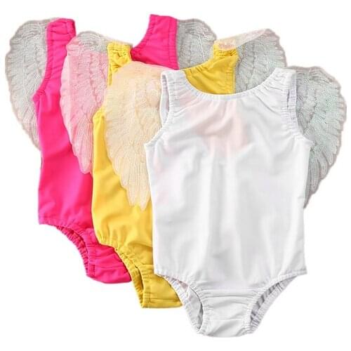 0-4Y Summer Toddler Baby Girls One Piece Swimwear Ruffles Short Sleeve Solid Wings Swimwear 3 Colors New