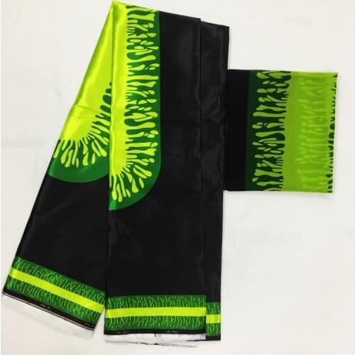 Black and green silk wax fabric hot selling african fabric for dress satin silk wax Fabrics with chiffon 4+2yards