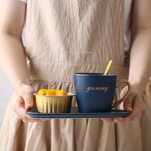 European luxury ceramic coffee cup, office tea cup set, birthday couple gift with spoon