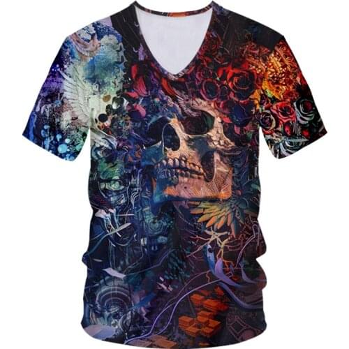 IFPD America Size Summer Men V-neck Tshirt Skull 3D Printed Short Sleeves Casual Streetwear Funny Oversized T Shirt Drop Ship