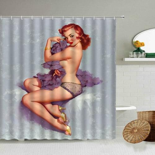Classic Nostalgic Sexy Girl Shower Curtain Colorful Oil Painting Design Bathroom Waterproof Polyester Curtains Home Decoration