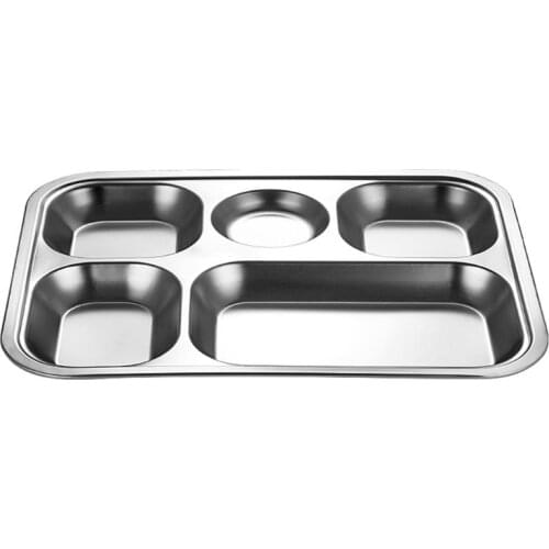 Stainless Steel Divided Dinner Tray Lunch Container Food Plate for School Canteen 3/4/5 Section