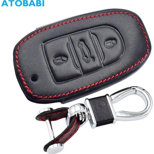 Leather Car Key Case 3 Button Smart Remote Control Protector Cover For Peugeot 301 408 508 2008 3008 Citroen C4L C3 XR DS5LS DS6