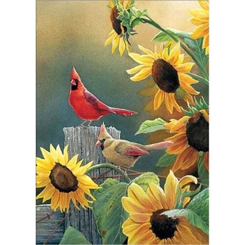 Round Full Diamond 5D Diamond Painting Sunflower/Bird DIY Diamond Embroidery Set Home Decoration 30*40
