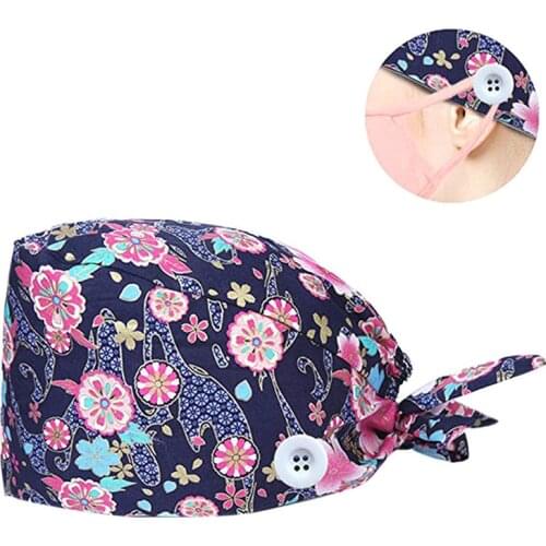 Fashion Breathable Scrub Cap Printed Button Work Hat Adjustable Scrub Hat Pet Nursing Cap Laboratory Scrubs Cap