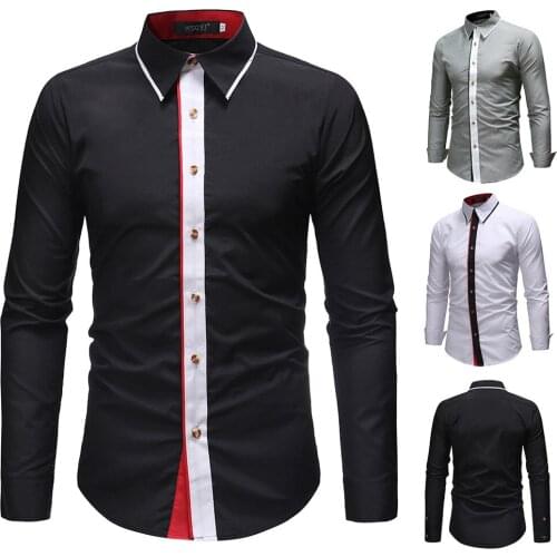 Mens Shirt Long Sleeve Turn Down Collar Color Matching Single-Breasted Cardigan Shirt Casual Patchwork Slim Type Tops