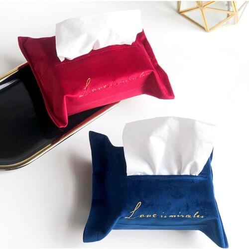 Nordic Velvet Tissue Bag Household Vehicle Embroidery Paper Towel Box Ins Simple Table Napkin Case Bags