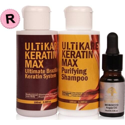 Hot Sale Set Brazilian Keratin 12% Formalin 100ml Keratin Hair Treatment +100ml Purifying Shampoo With Free Small 10ML Argan Oil