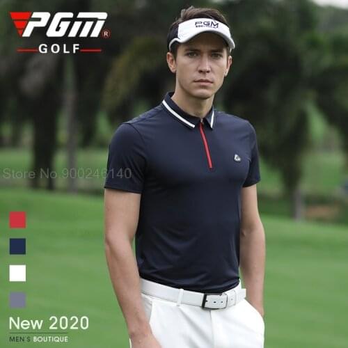 Pgm Golf Apparel Men Short Sleeve T-Shirt Sports Milk Silk Breathable Fabric Stretch Male Clothing Wear Tennis Shirts 5 Colors