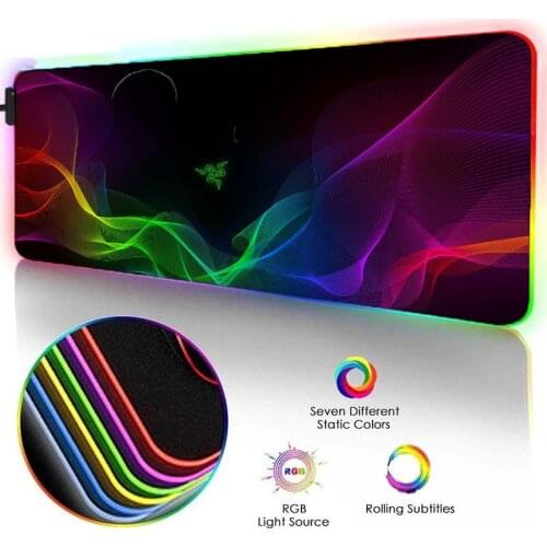 RGB Razer black mouse pad rubber base mousepad gaming lighting mouse mat with USB port led light XXL waterproof and non-slip