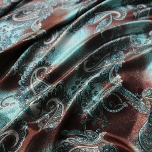 Silky Soft Satin Material Diy Lining craft ombre glossy Cashew Polyester Charmeuse Fabric Retro Paisley Pattern