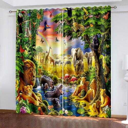 Luxury Blackout 3D Window Curtains For Living Room Bedroom forest animal curtains 3d stereoscopic curtain