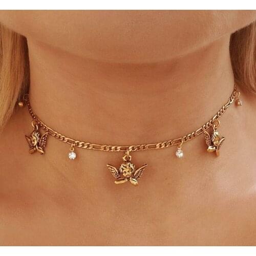 Sweet Angel Crystal Pendant Necklace for Women Fashion Temperament Choker Clavicle Chain Necklace Jewelry Gifts