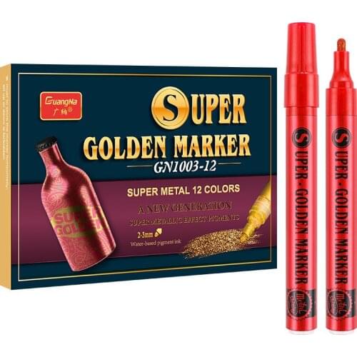 12PCS/Lot Super Golden Metallic Markers Paints Pens Art Permanent Writing Markers for Paper Stone Glass Wall
