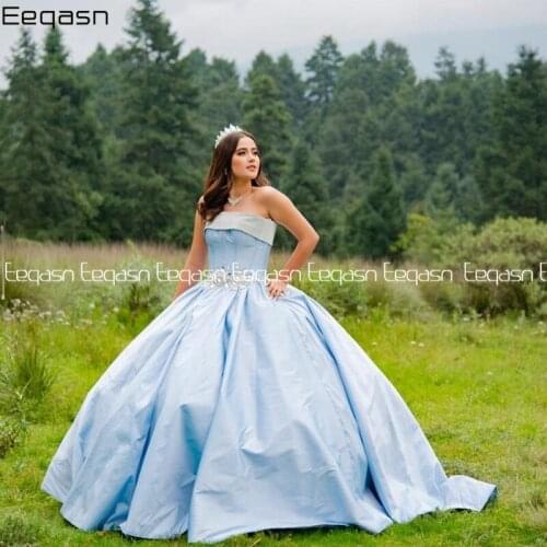 Light Blue Ball Gown Quinceanera Dress Crystal Girls 15 Years Birthday Dresses Sweet 16 Party Prom Gowns Vestidos De 15 Anos