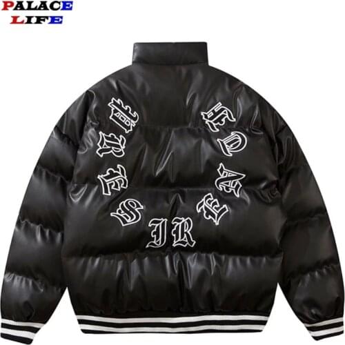 Puffy Thick Bomber Jackets Parkas Men Winter Letter Print Cotton Padded Warm Coats Hip Hop Harajuku Casual Streetwear Tops