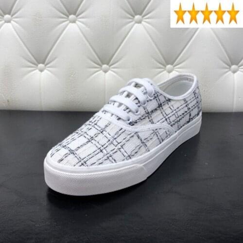 Fashion Summer Women Plaid Lace Up Canvas Loafers Breathable Leisure White Flat Sneakers Low-Top Shoes Female
