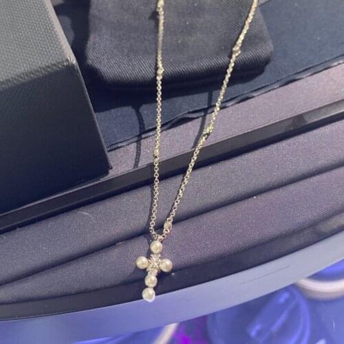 UMGODLY Fashion Brand Necklace Silver Color Cross Pearl Pendant Necklace Micro Zirconia for Women Luxury Party Jewelry