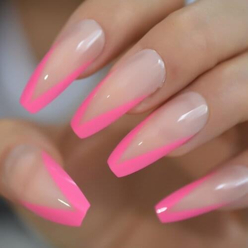 V Shape Everlasting French Nail Rose Red Nude Pre-Designed Nail Extra Long Ballerina Fake Nails Wedding Party Decoration