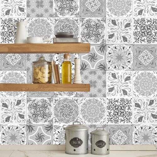 Arab Style Vintage Square Self Adhesive Tile Sticker PVC Waterproof Sticker Decoration Kitchen Grey Wall Sticker H1113