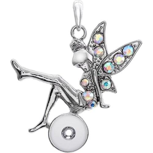 XH1003 Butterfly girl Moon Fairy Elves snap button necklace (fit 12mm snaps) BOBOSGIRL