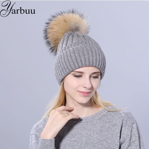 [YARBUU] winter hats for women mink fur ball pom poms beanies girl autumn beanie caps warmer bonnet ladies casual cap female hat