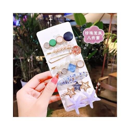 8pcs Fashion Coloured Gemstone Hair Barrette Hair Clip Hairpin Girls simple Hair Accessories Women Headdress Wholesale