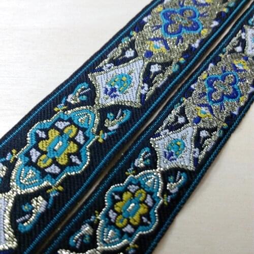 28mm 1-1/8'' 2cm 20mm 1-7/8' Turquoise Gold Filigree Bedding Curtain Floral Laciness National Jacquard Ribbon Embroidery Webbing