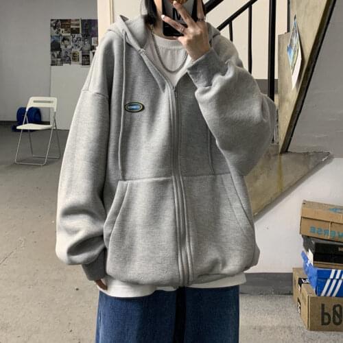 Women Oversized Hoodies Zipper Long Sleeve Thin Sweatshirt Ladies Solid Autumn Coat Korean Style Loose Wild Jacket Streetwear