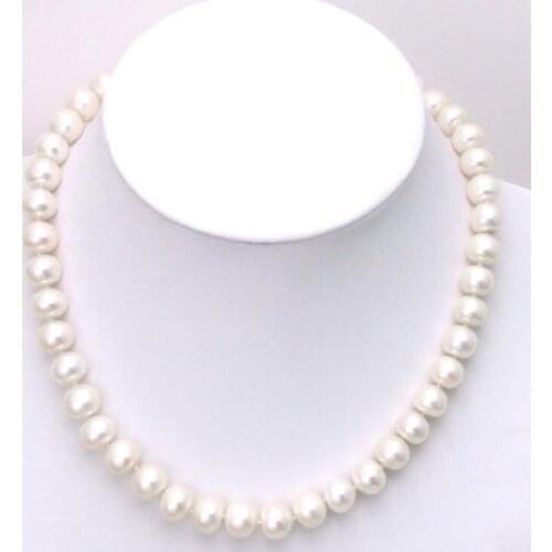 Qingmos 10-11mm White Natural Freshwater Flat Round Pearl 17" Chokers Necklace for Women with Sterling Silver CLASP-nec5256