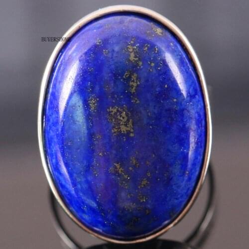 1Pcs Women Men Wedding Ring Jewelry Gift Natural Stone Oval Beads Blue Lapis Adjustable Finger Ring Z125