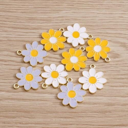 10pcs 19*21mm Enamel Chrysanthemum Flower Charms for Necklaces Pendants Earrings 3 Color DIY Daisy Charms Jewelry Finding Making