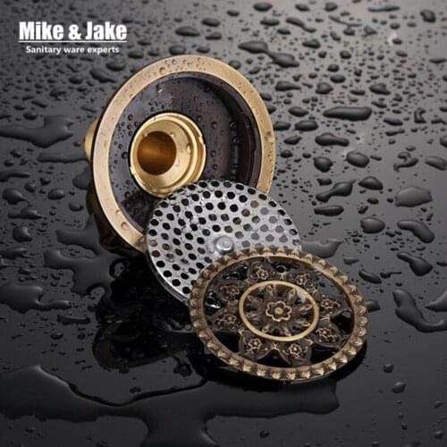 10cm Vintage Artistic antique Brass round Floor drain Shower Floor Drain Trap Waste Grate With Hair Strainer anti smelly drains